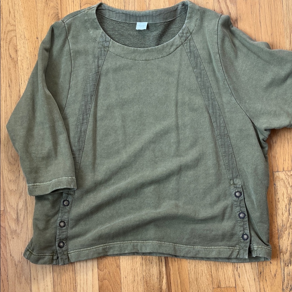Poetry Olive Green Button-Accent Sweatshirt